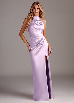 Azazie Jemma Robes de demoiselle d'honneur Robe Fourreau en Satin extensible Plissée Frostiges Flieder image3
