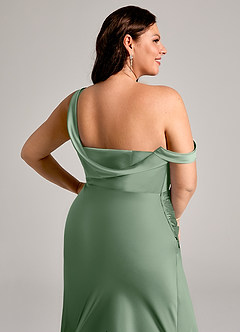 Azazie Madelyn Jurken voor bruidsmeisjes Converteerbaar Jurk van Stretch Satijn met Zeemeermin One-Shoulder Matcha image14