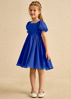 Azazie Jolie Flower Girl Dresses Royal Blue A-Line with Sleeves Chiffon Dress image5