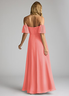 Azazie Sue Bridesmaid Dresses Coral A-Line Off the Shoulder Chiffon Convertible Dress image4