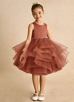 Azazie Tinie Flower Girl Dresses Auburn Ball-Gown Bow Tulle Dress image3