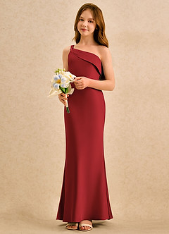 Azazie Almond Girls Formal Sukienki dla dziewczynek sypiących kwiaty Osłona Jedno ramię Satyna elastyczna Długość podłogi Sukienka image3