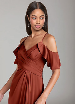 Azazie Dakota Brautjungfernkleider A-Linie Schulterfrei Stretch-Satin Kleid Terrakotta image5