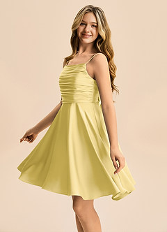 Azazie Miko Junior Canary A-Line Pleated Stretch Satin Dress image7