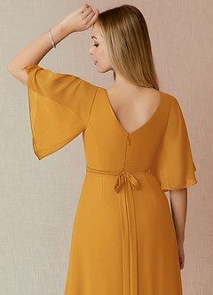Azazie Cierra Bridesmaid Dresses Butterscotch A-Line V-Neck Chiffon Dress image8