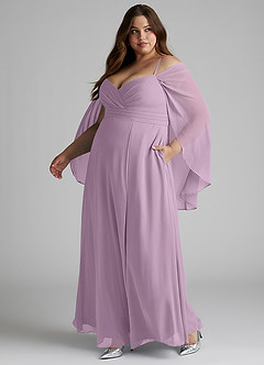 Azazie Cienna Bridesmaid Dresses Wisteria A-Line Off the Shoulder Chiffon Dress image10