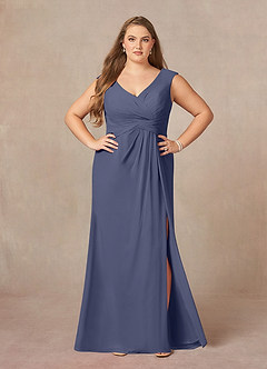 Azazie Sally Kleider für die Brautmutter A-Linie V-Hals Gefaltet Chiffon Kleid Sturm image8