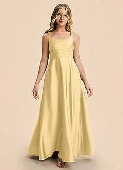 Azazie Azaria Junior Butter A-Line Pleated Stretch Satin Dress image5