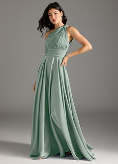 Azazie Charlize Bridesmaid Dresses Agave A-Line One Shoulder Stretch Satin Dress image4