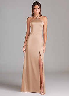 Azazie Elliana Bridesmaid Dresses English Rose A-Line Side Slit Stretch Satin Dress image5