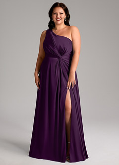 Azazie Brooke Bridesmaid Dresses Grape A-Line One Shoulder Stretch Satin Dress image8
