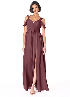 Azazie Lianne Bridesmaid Dresses Sangria A-Line Off the Shoulder Chiffon Dress image2