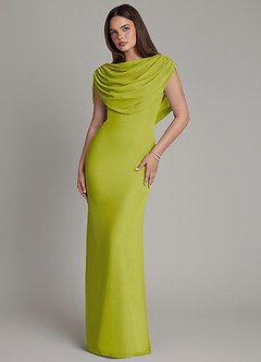 Azazie Hadley Bridesmaid Dresses Lemongrass Mermaid Pleated Chiffon Dress image2