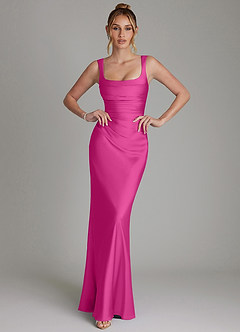 Azazie Agustina Robes de demoiselle d'honneur Robe Sirène en Satin extensible Corset Fuchsia image1