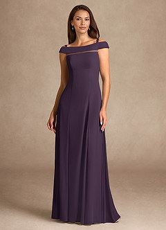 Azazie Ewa Mother of the Bride Dresses Plum A-Line Off the Shoulder Mesh Dress image5