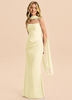 Azazie Sorrel Junior Lemon Sorbet Mermaid Pleated Chiffon Dress image3