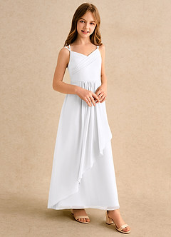 Azazie Zaida Girls Formal Flower Girl Dresses White A-Line Pleated Chiffon Dress image5