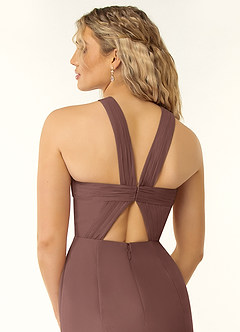 Azazie Rue Bridesmaid Dresses Espresso A-Line Halter Chiffon Dress image3