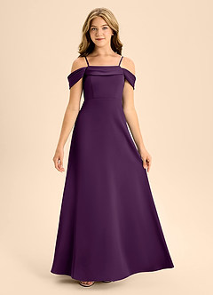 Azazie Anselie Junior Vestido de Uva de Satén Elástico de Corte En A con Vestidos sin tirantes image7