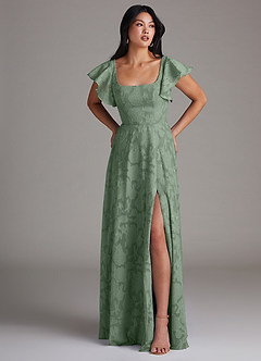 Azazie Bondi Bridesmaid Dresses Matcha A-Line Side Slit Floral Burnout Dress image4
