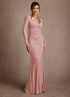 Azazie Syracuse Mother of the Bride Dresses Dusty Rose Sheath Pleated Luxe Knit Dress image3