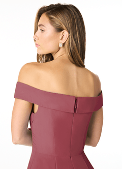 Azazie Lecia Bridesmaid Dresses Merlot Empire Off-The-Shoulder Pleated Chiffon Convertible Dress image6