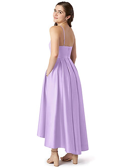 Azazie Jemima Junior A-Linie mit Taschen Stretch-Satin Kleid Flieder image5