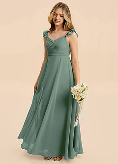 Azazie Dory Junior Eucalyptus A-Line Ruched Chiffon Dress image4