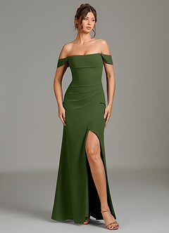 Azazie Jalice Bridesmaid Dresses Olive Mermaid Off the Shoulder Chiffon Dress image3