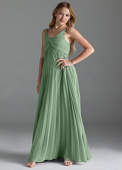 Azazie Raychelle Junior Matcha A-Line Pleated Chiffon Dress image3