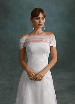 Azazie Berkely Trouwjurken Jurk van Tule met A-Lijn Off-shoulder Diamant Wit image5