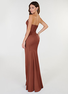Azazie Yola Bridesmaid Dresses Auburn Sheath V-Neck Pleated Stretch Satin Convertible Dress image4