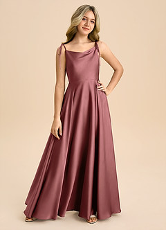 Azazie Popsy Junior Robe Trapèze en Satin extensible Arc Améthyste image8