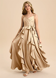 Azazie Peyton Junior Vestido de Champán de Satén Elástico de Corte en A con Plisado image5