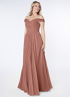 Azazie Audrianna Robes de demoiselle d'honneur Robe Trapèze Convertible en Mousseline de soie Schulterfrei gerafft Rose De Cèdre image2