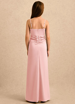 Azazie Shyla Girls Formal Flower Girl Dresses Powder Pink Sheath Pleated Stretch Satin Dress image2