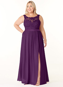 Azazie Elly Bridesmaid Dresses Grape A-Line Lace Scoop Neck Chiffon Dress image7