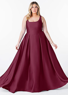 Azazie Neve Bridesmaid Dresses Mulberry Ball-Gown with Pockets Stretch Satin Dress image10