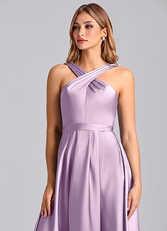 Azazie Dixie Bridesmaid Dresses Frosted Lilac A-Line Pleated Stretch Satin Dress image6