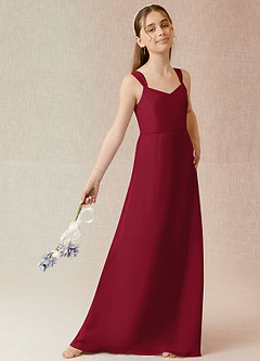 Azazie Denice Junior Burgundy A-Line Chiffon Dress image4