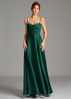 Azazie Ayla Bridesmaid Dresses Emerald A-Line Corset Stretch Satin Dress image5
