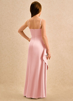 Azazie Cannoli Girls Formal Flower Girl Dresses Powder Pink A-Line Pleated Stretch Satin Dress image2