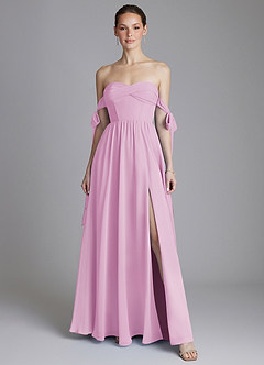 Azazie Ayanna Bridesmaid Dresses Candy Pink A-Line Off the Shoulder Chiffon Dress image1