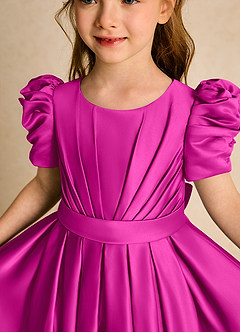 Azazie Miriam Abiti da Ragazza di Fiori Abito Principessa in Raso Opaco Plissettato Fucsia image8