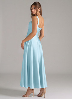Azazie Shaude Bridesmaid Dresses Sky Blue A-Line Pleated Stretch Satin Dress image7