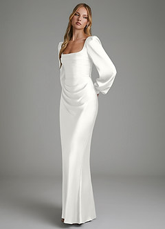 Azazie Brianna Brautjungfernkleider Meerjungfrau-Linie Korsett Stretch-Satin Kleid Weiß image6