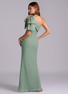 Azazie Yuanna Bridesmaid Dresses Silver Sage Mermaid One Shoulder Chiffon Dress image6