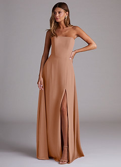 Azazie Wren Bridesmaid Dresses Champagne Rose A-Line Side Slit Chiffon Convertible Dress image1