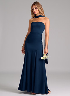 Azazie Shiloh Bridesmaid Dresses Dark Navy Mermaid Strapless Stretch Satin Convertible Dress image6