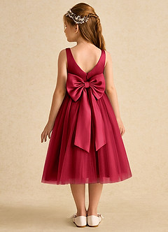 Azazie Firefly Flower Girl Dresses Scarlet A-Line Bow Matte Satin Dress image5